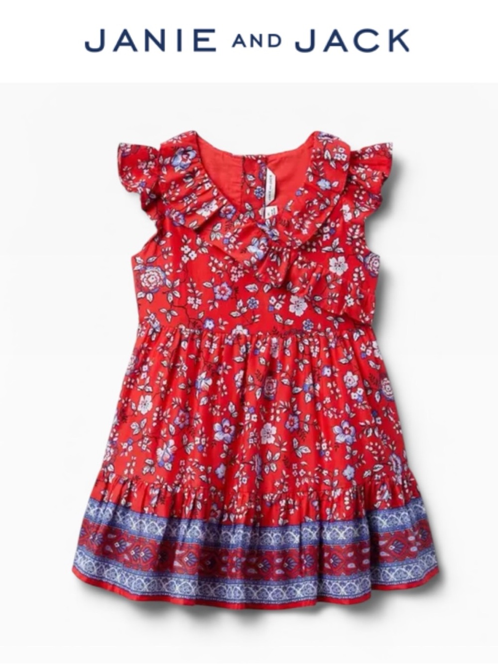 JANIE AND JACK RED DODGEBALL FLORAL RUFFLE TRIM SLEEVELESS DRESS SIZE 3T
